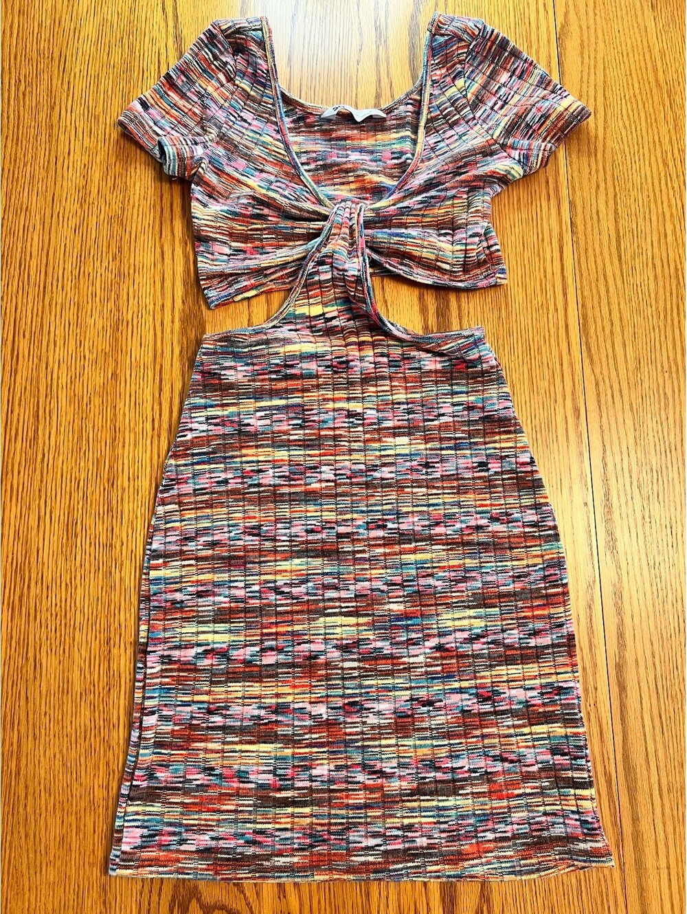 SO Goods For Life Multicolor Ribbed Knit Dress with Cutout Detail, Size Small